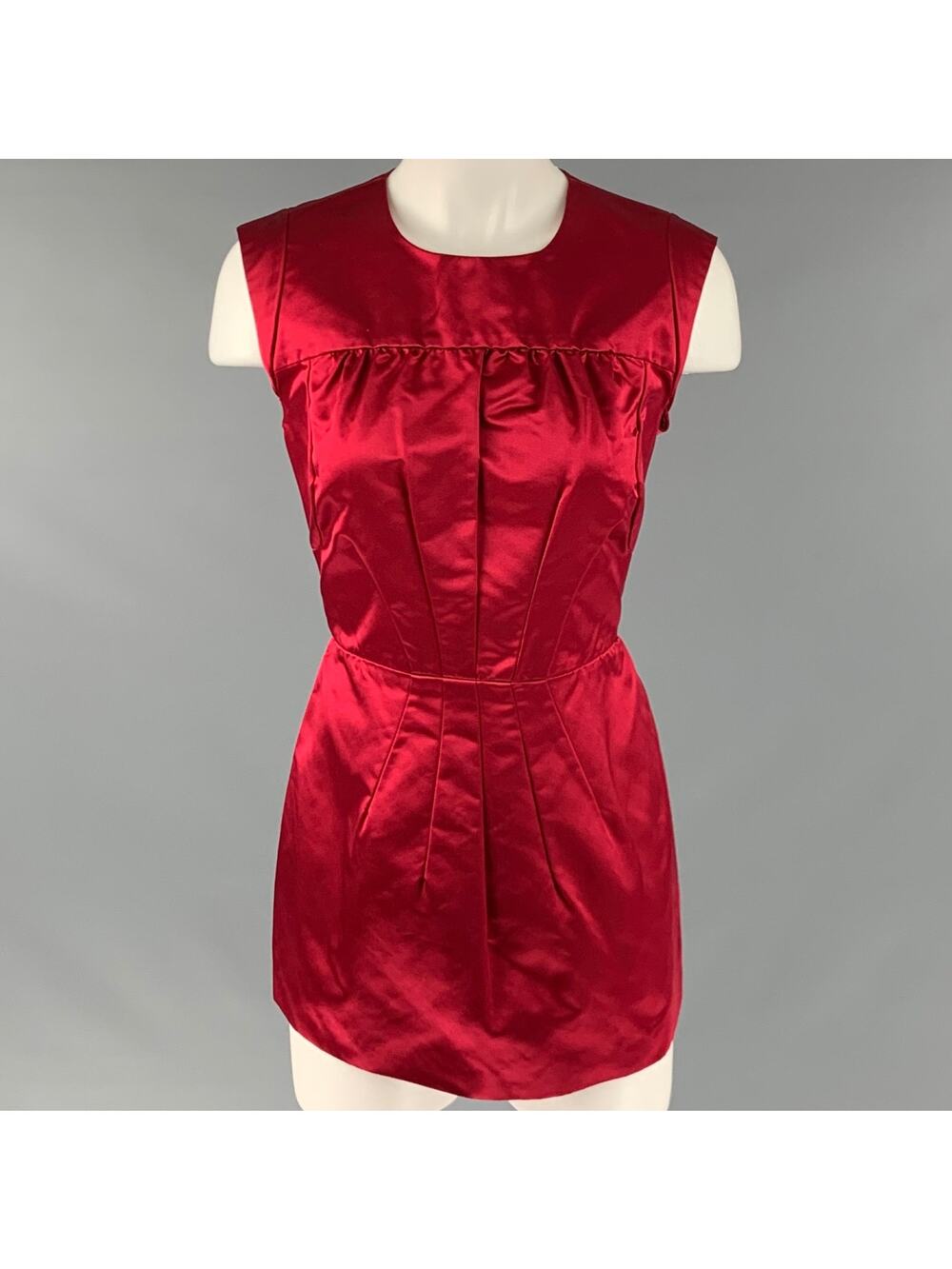 PRADA Size 10 Red Silk Pleated Sleeveless Dress Top